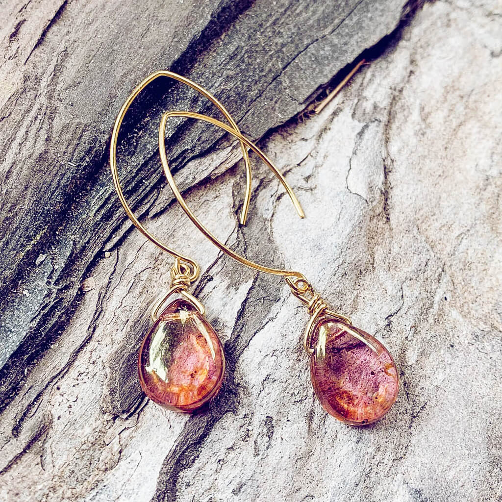 allure // czech glass teardrop earrings in pink & orange - Peacock and Lime