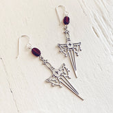 anelace // garnet and steel dagger earrings by Peacock and Lime