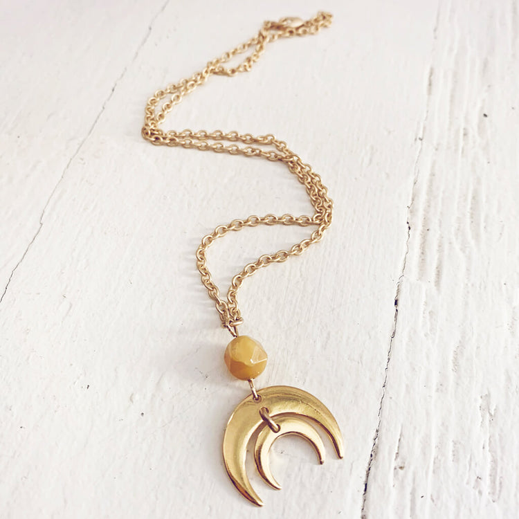 apollo and artemis // double crescent moon necklaces - gold and topaz jade by Peacock & Lime