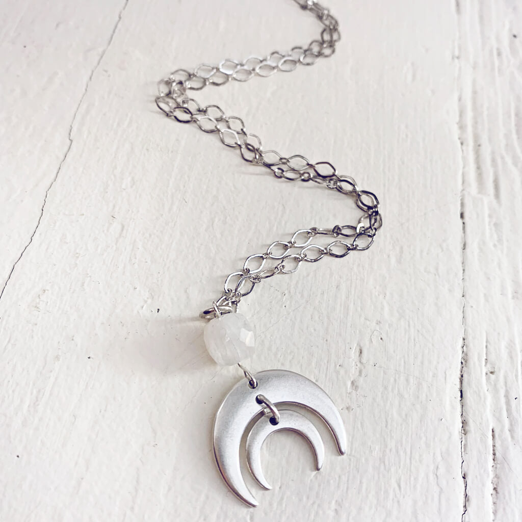 apollo and artemis // double crescent moon necklace - with topaz jade or  moonstone