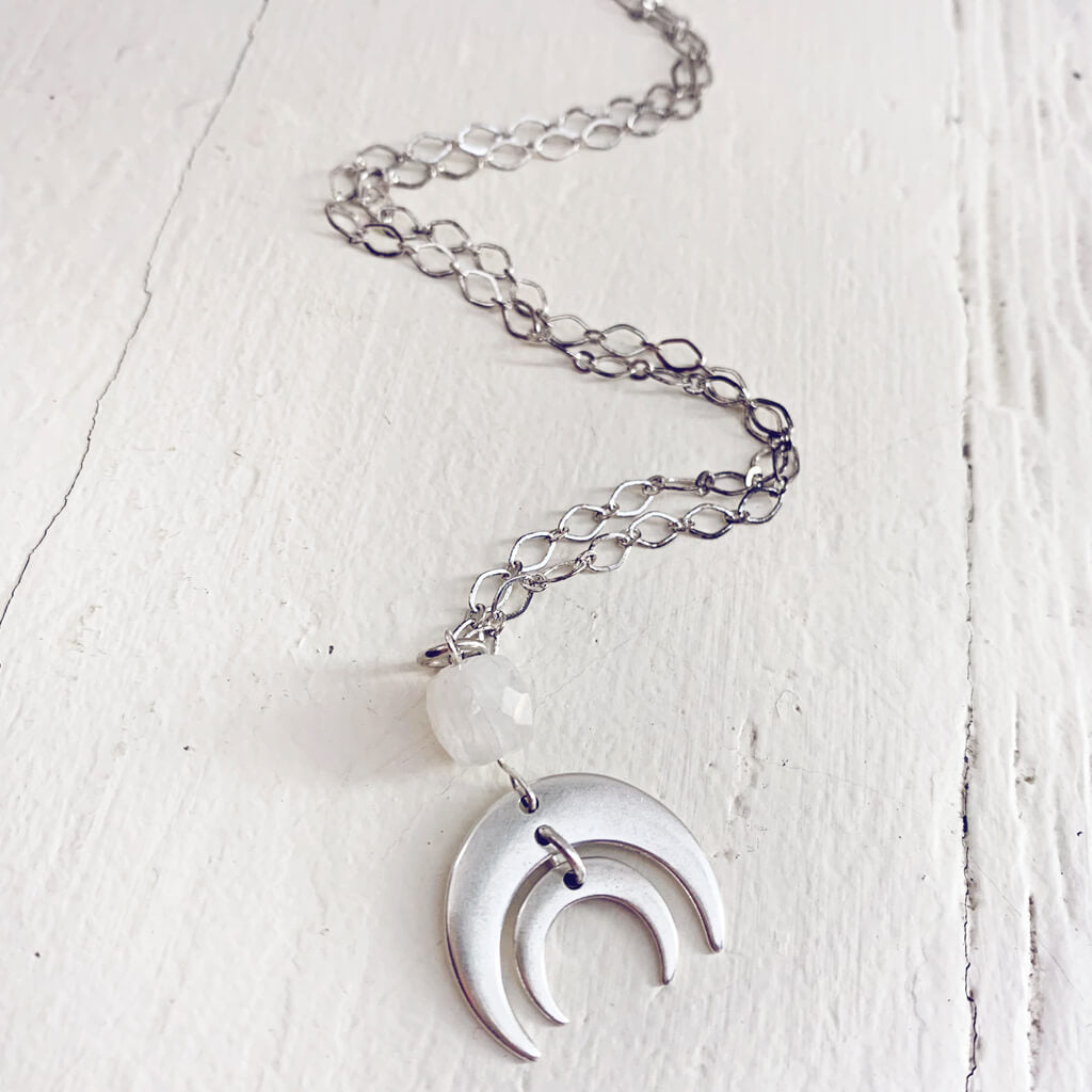 apollo and artemis // double crescent moon necklaces - silver and moonstone by Peacock & Lime