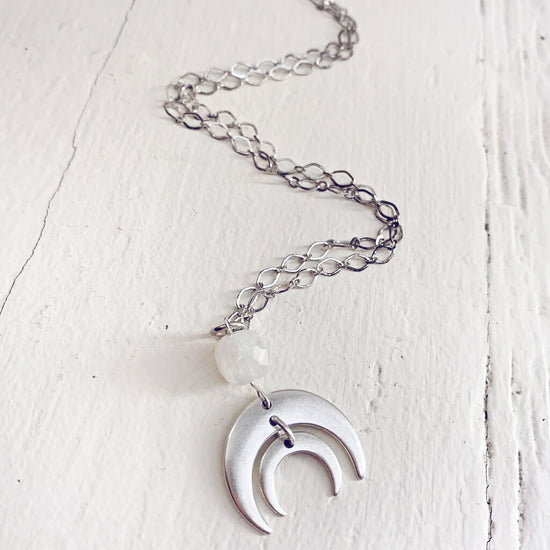 apollo and artemis // double crescent moon necklaces - silver and moonstone by Peacock & Lime