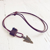 arrowhead // men's rugged distressed red-brown leather necklace with arrow head pendant by Peacock and Lime