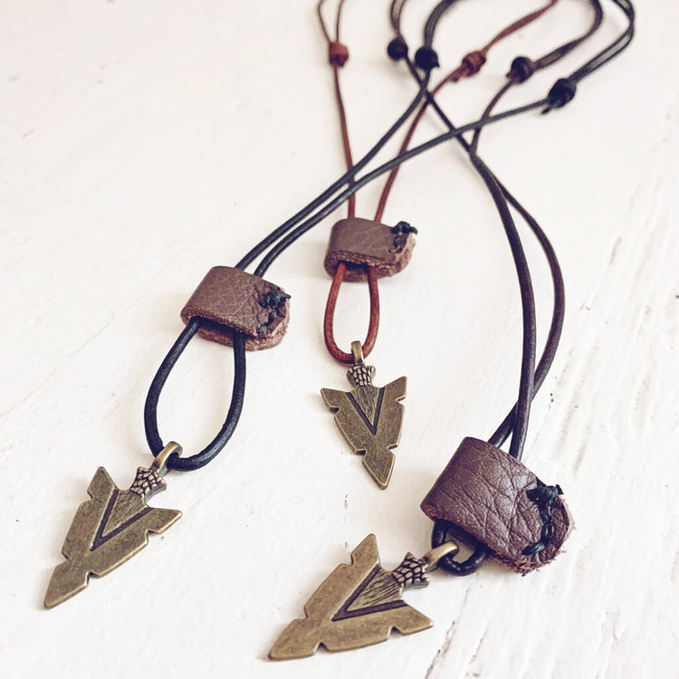 arrowhead // men's rugged distressed leather necklaces with arrow head pendant by Peacock and Lime