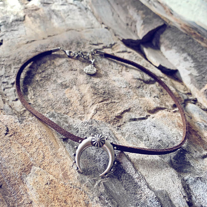 artemis // double horn crescent moon choker necklace - dark brown - Peacock & Lime