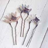 aura // quartz crystal antique brass hair fork stick pins with butterfly by Peacock & Lime