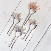 aura // quartz crystal antique brass hair fork stick pins with crescent moon & star by Peacock & Lime