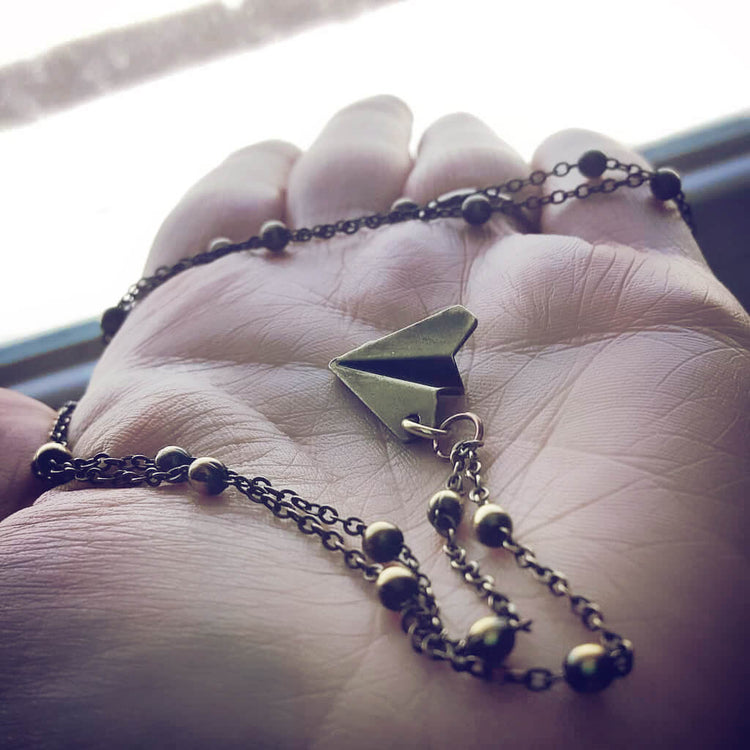 aviator - paper airplane pendant necklace - Peacock & Lime
