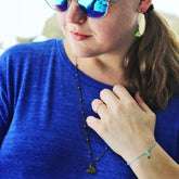 aviator - paper airplane pendant necklace, triangle earrings and star wish bracelet - Peacock & Lime