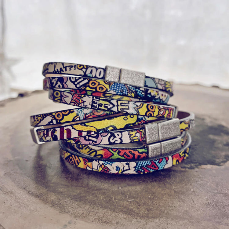 bam! // comic strip leather wrap bracelet by Peacock & Lime