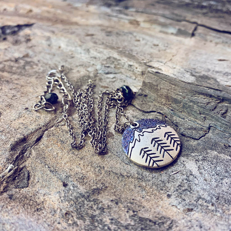 banff mountain love // handpainted mountain & trees silver charm necklace - dusk - Peacock & Lime