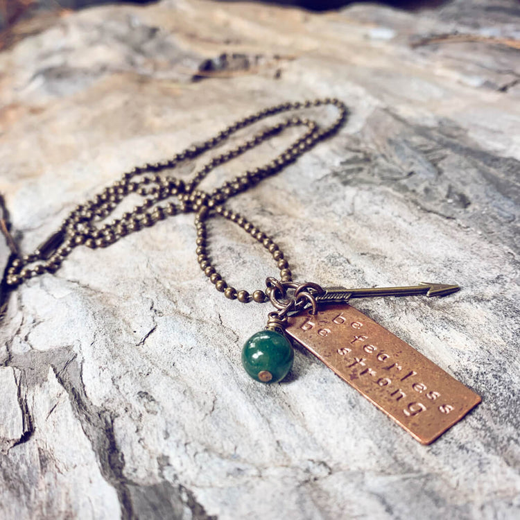 be fearless be strong copper pendant necklace - Peacock & Lime