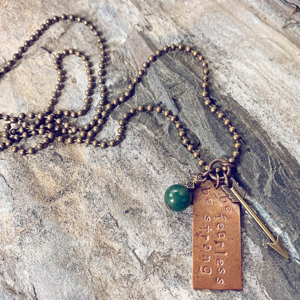 be fearless be strong copper pendant necklace - Peacock & Lime
