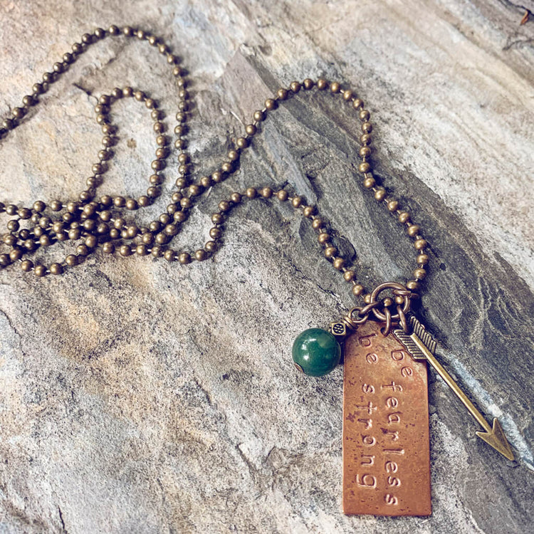 be fearless be strong copper pendant necklace - Peacock & Lime