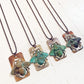 beeline // verdigris bee and soldered flame kissed copper dog tag pendant necklaces by Peacock & Lime