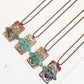 beeline // verdigris bee and soldered flame kissed copper dog tag pendant necklaces by Peacock & Lime