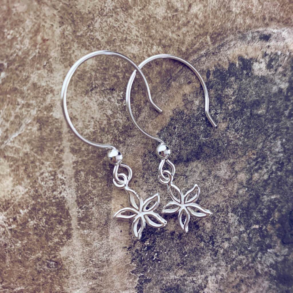 bloom // baby boho sterling silver open flower outline charm earrings - Peacock & Lime
