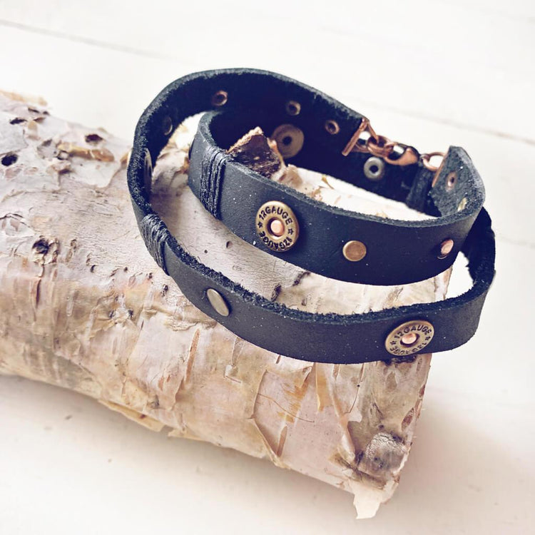 bolt // shell casing leather wrap bracelet - Peacock & Lime