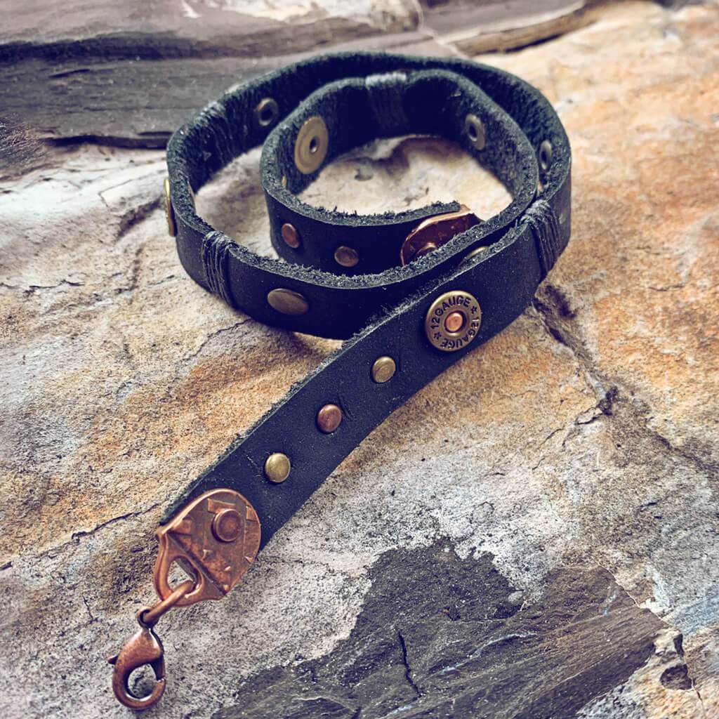 bolt // shell casing leather wrap bracelet - Peacock & Lime