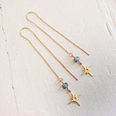 bright twilight star // brass threader earrings with czech glass bead & brass star by Peacock and Lime