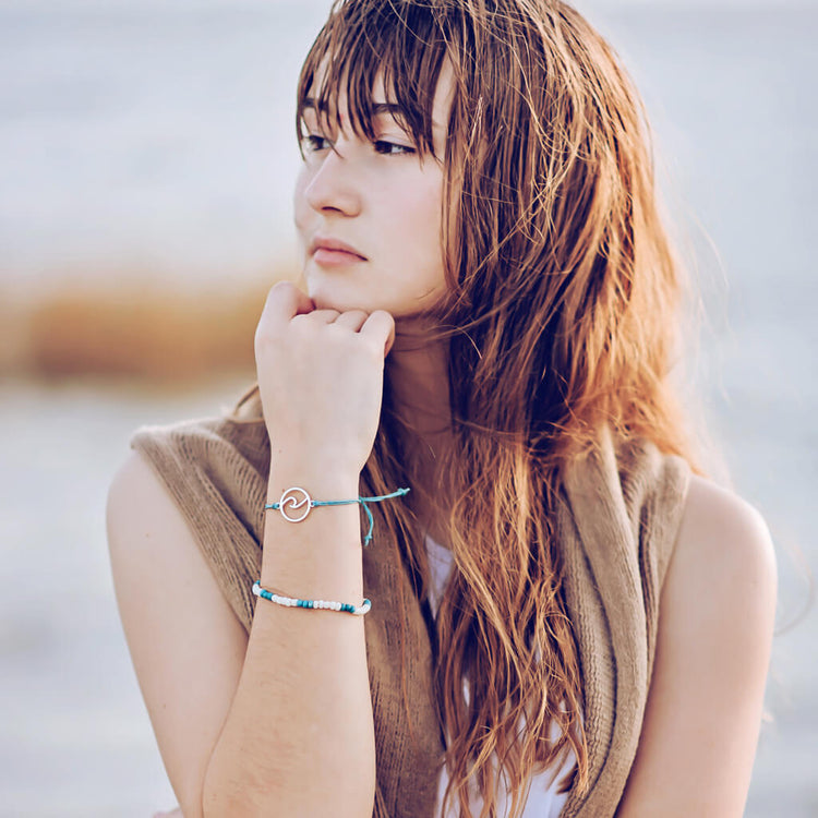 catch a wave // beachy bracelet style pack, set of 3 worn on model by Peacock & Lime