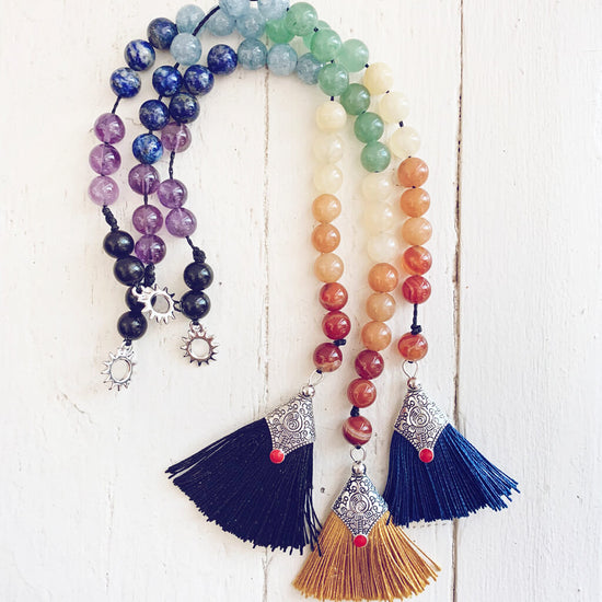 chakra worry beads // gemstone bead and tassel string