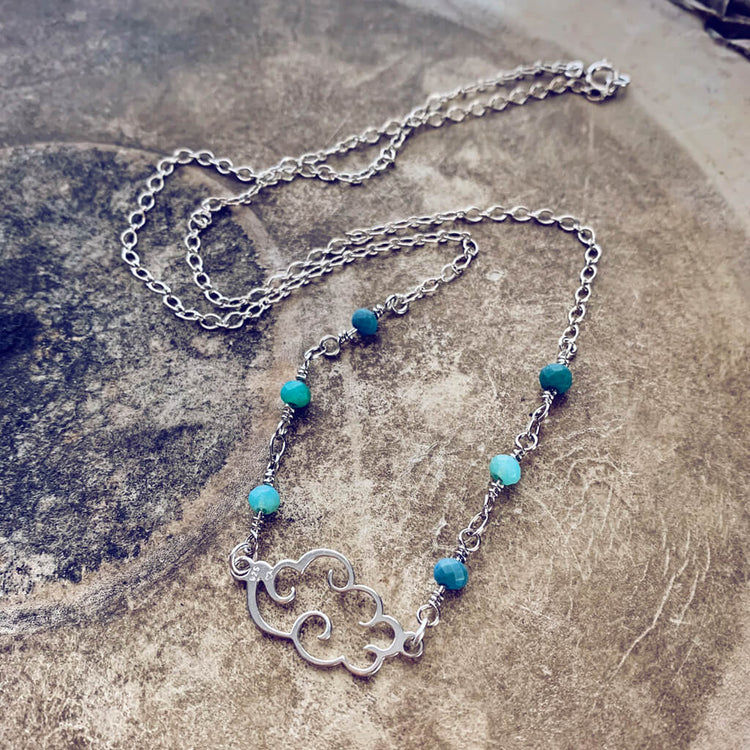 cloud 9 // sterling silver and czech glass bead choker necklace by Peacock & Lime