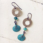 coastal // beachy boho sea shell earrings - Peacock & Lime
