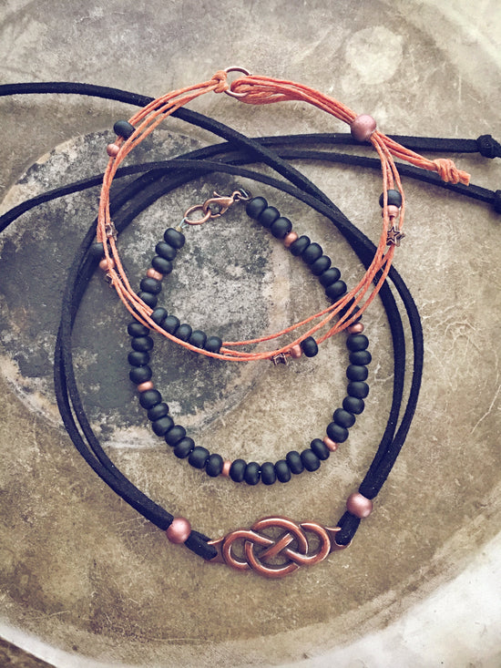 copper celtic beachy bracelet style pack - Peacock & Lime