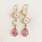 cosmic eye asymmetrical lotus flower celestial brass earrings - pink - by Peacock and Lime