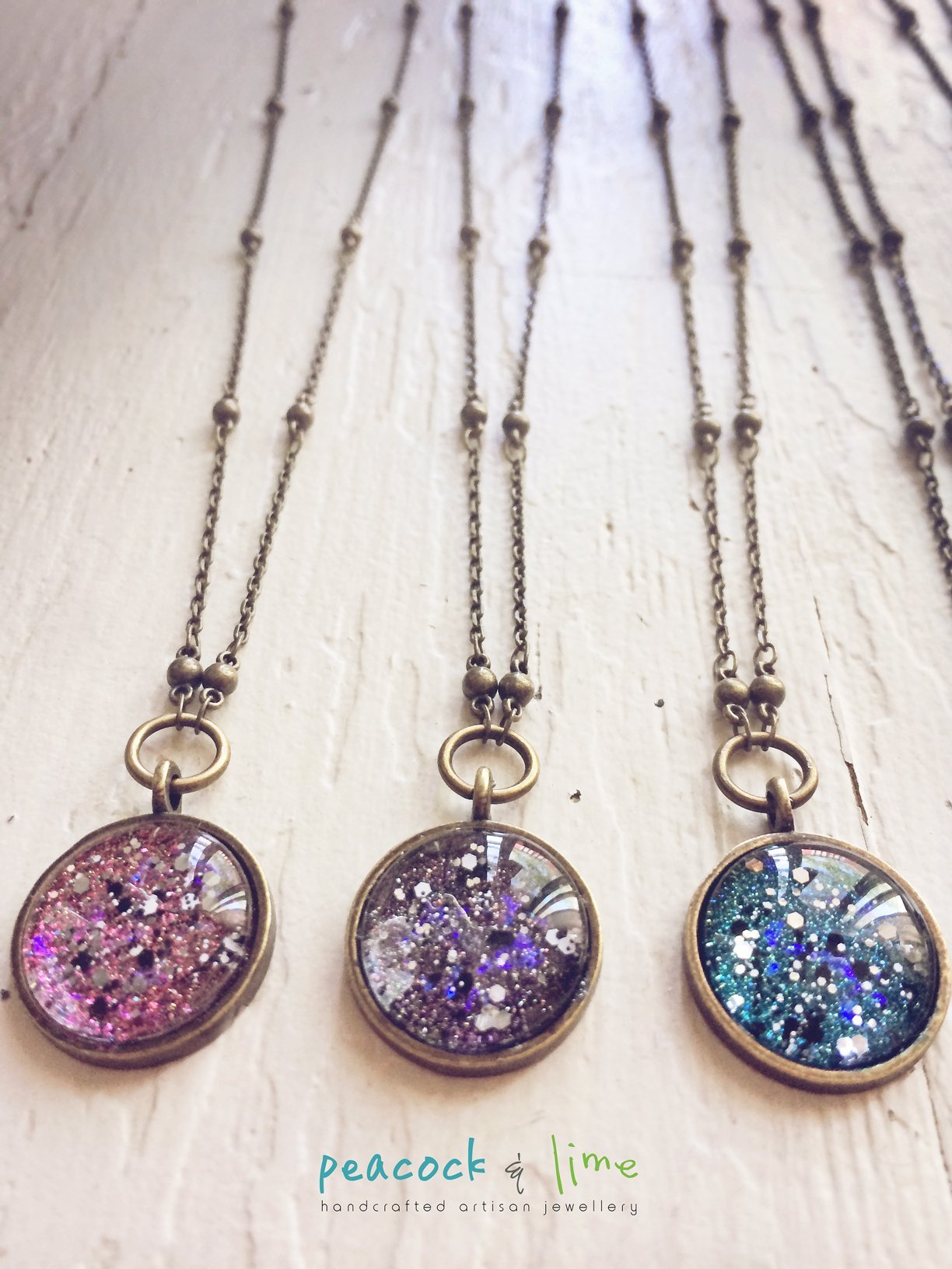 cosmic galaxy sparkly celestial necklace - Peacock & Lime