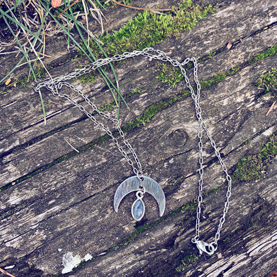 dark nebula // crescent moon & labradorite drop necklace - Peacock & Lime