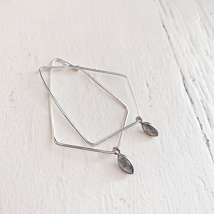 dewdrop II // sterling silver & gemstone modern teardrop hoop earrings - labradorite - by Peacock & Lime
