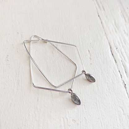 dewdrop II // sterling silver & gemstone modern teardrop hoop earrings - labradorite - by Peacock & Lime