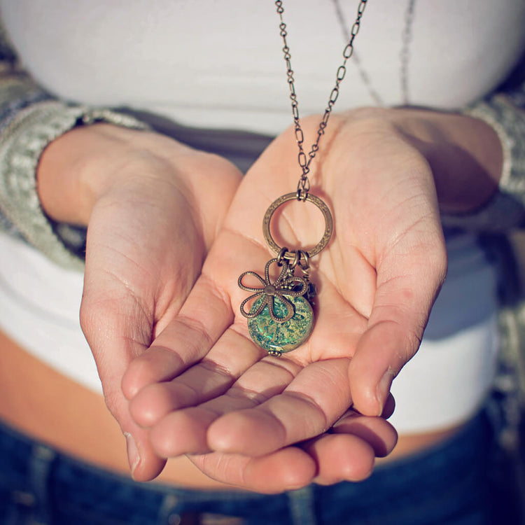 dragonfly garden pendant charm necklace - Peacock & Lime