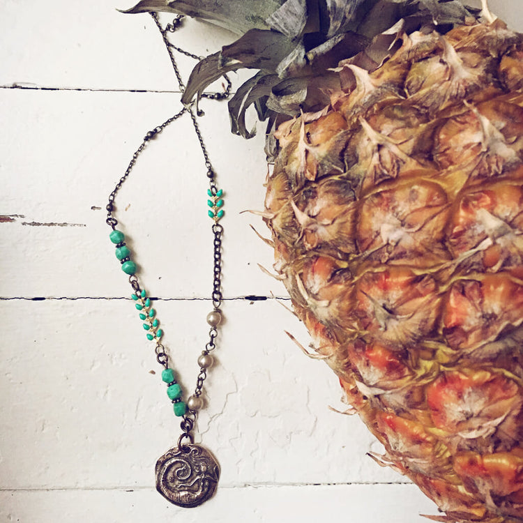 dreaming of the sea // mermaid pendant boho beach style necklace - Peacock & Lime