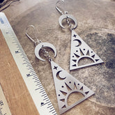 dusk - sunset moon and star triangle drop earrings by Peacock & Lime