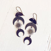 lunar eclipse antiqued patina boho brass sun and moon dangle earrings by Peacock and Lime