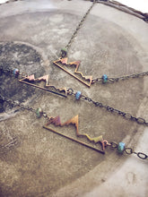 flame kissed mountain peaks necklace - Peacock & Lime