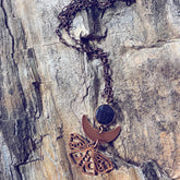 forest moon // copper electroformed moth pendant necklace - blue goldstone by Peacock and Lime