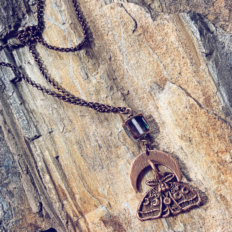 forest moon // copper electroformed moth pendant necklace - dark by Peacock and Lime
