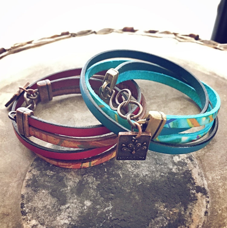 free spirit leather boho wrap bracelet - Peacock & Lime