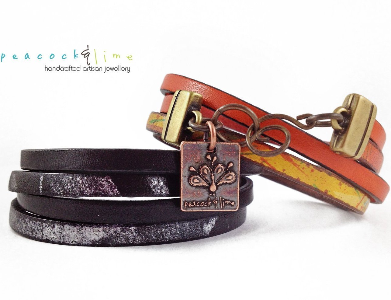 free spirit leather boho wrap bracelet - Peacock & Lime