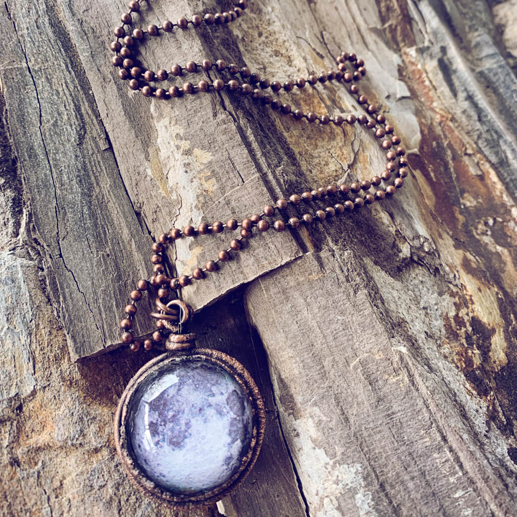 snow moon // copper electroformed full moon pendant necklace