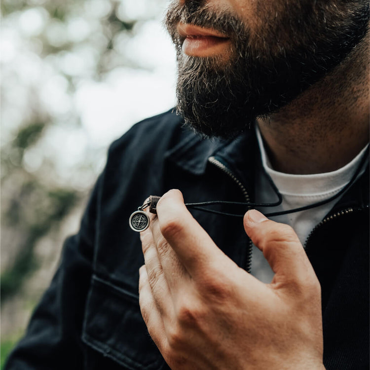 go your own way - men's rugged distressed leather necklaces with compass - Peacock and Lime