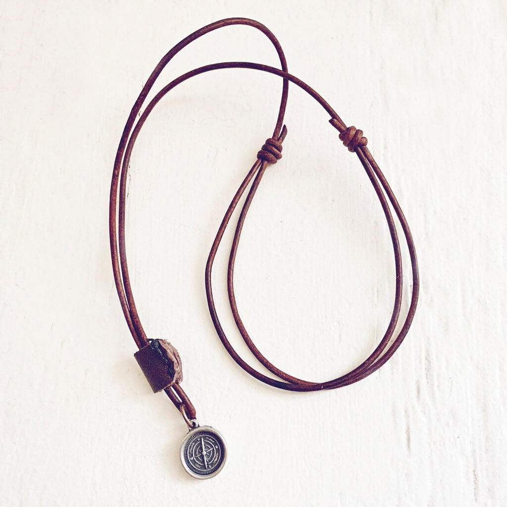 go your own way // men's rugged distressed leather necklace with