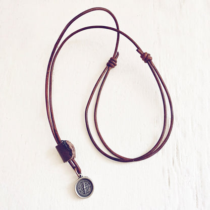 go your own way - men's rugged distressed leather necklaces with compass - red brown - Peacock and Lime
