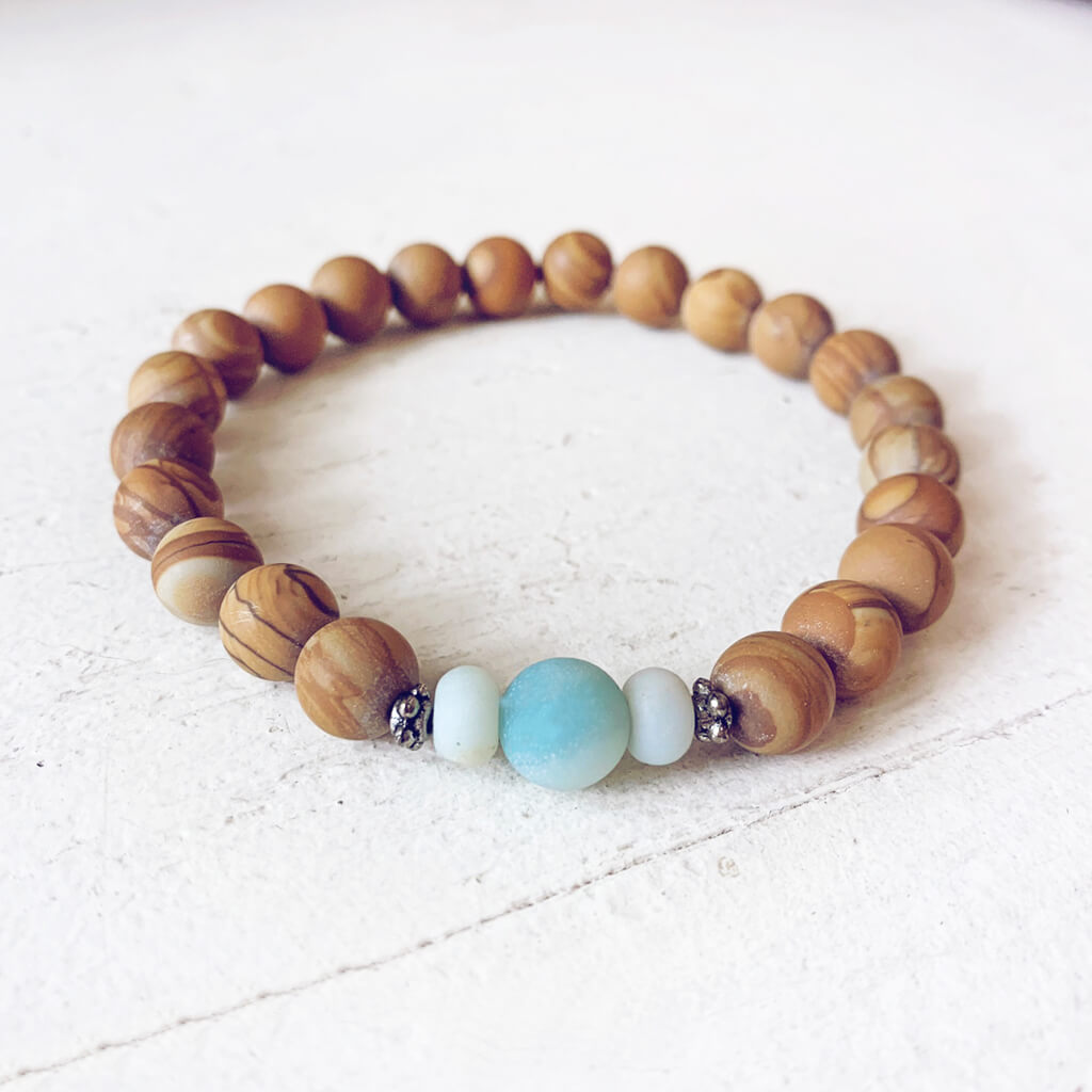 growth // amazonite and wood jasper beaded mala bracelet by Peacock & Lime