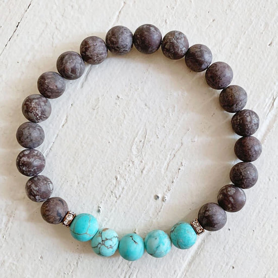 harmony // gemstone bead mala bracelet w sparkle - turquoise, pink jade or obsidian - Peacock & Lime