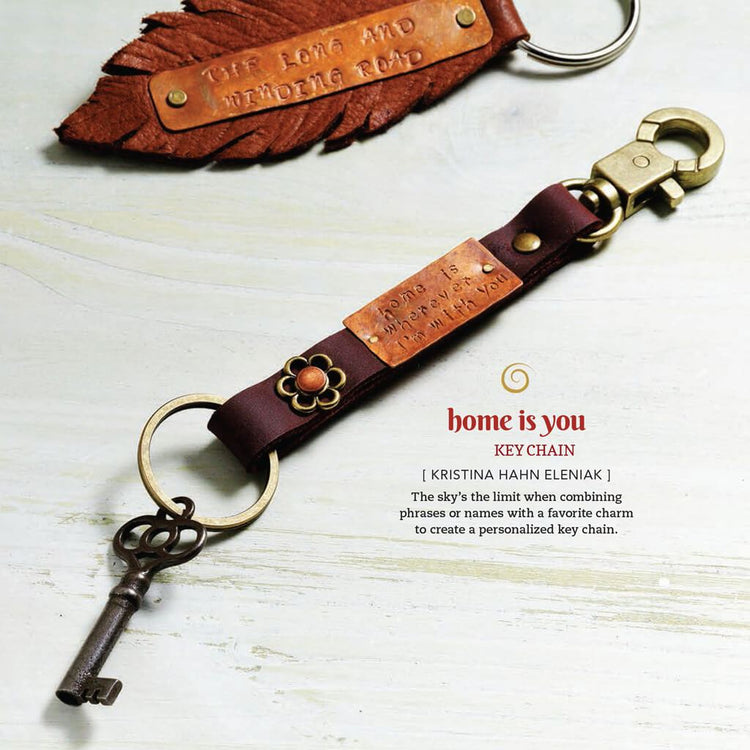 home is wherever i'm with you // leather, copper and brass key ring / key fob - Peacock & Lime